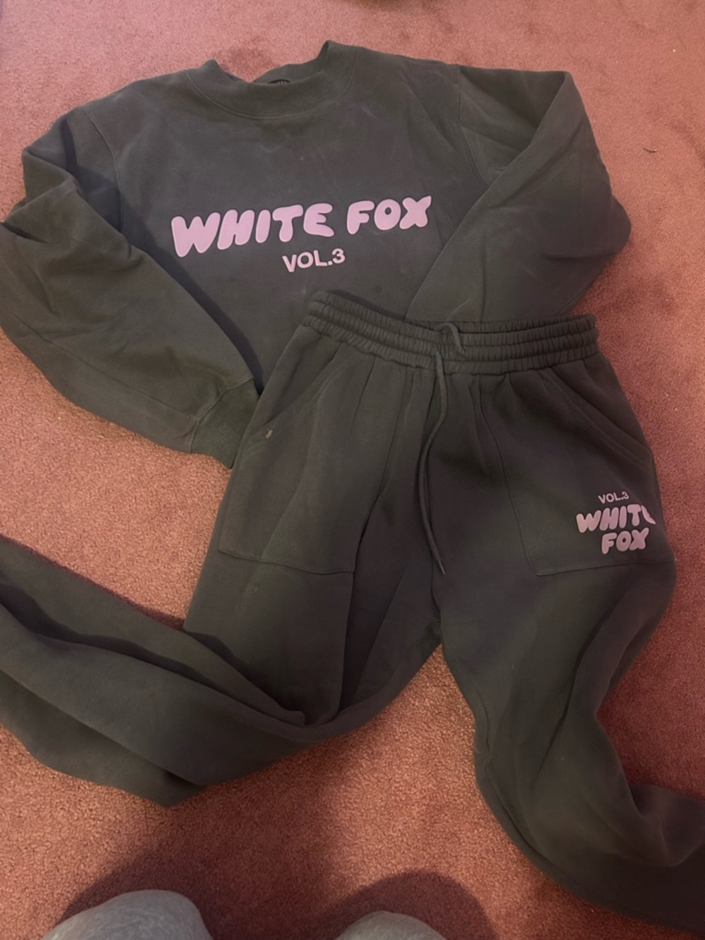 White Fox Boutique Black Sweatshirt & Joggers with Pink Logo